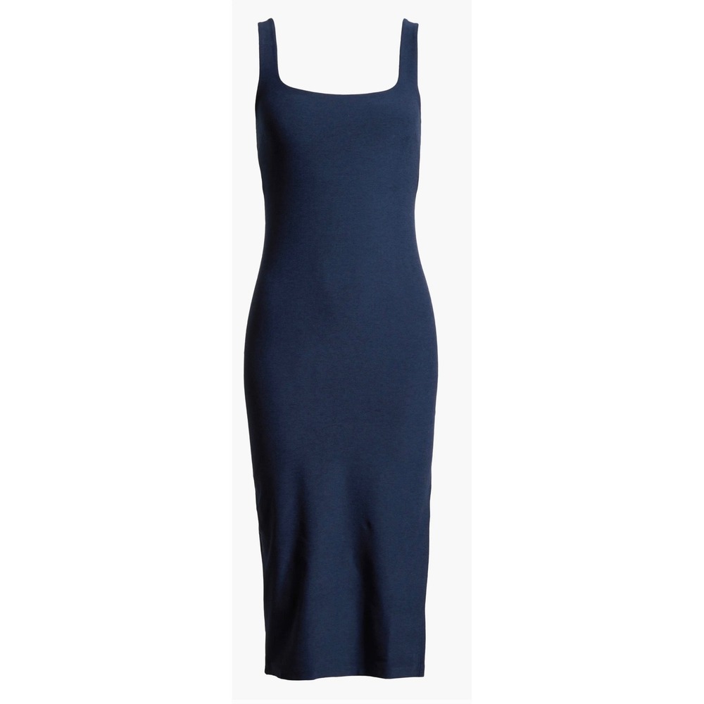 Beyond Yoga Spacedye Square Neck‎ Midi Dress Navy Blue Bodycon Athleisure Slit - Picture 5 of 15